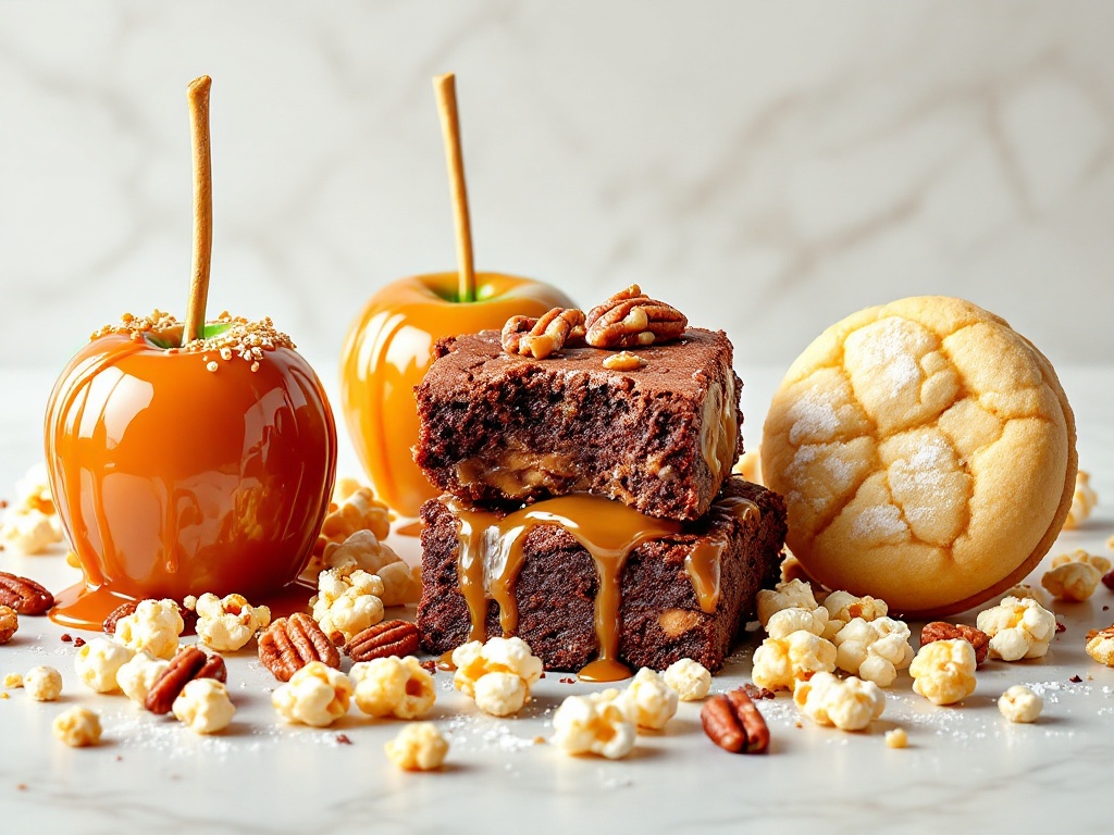 Bitoy's caramel apples, caramel brownies, sugar cookie, gourmet popcorn, and pecans